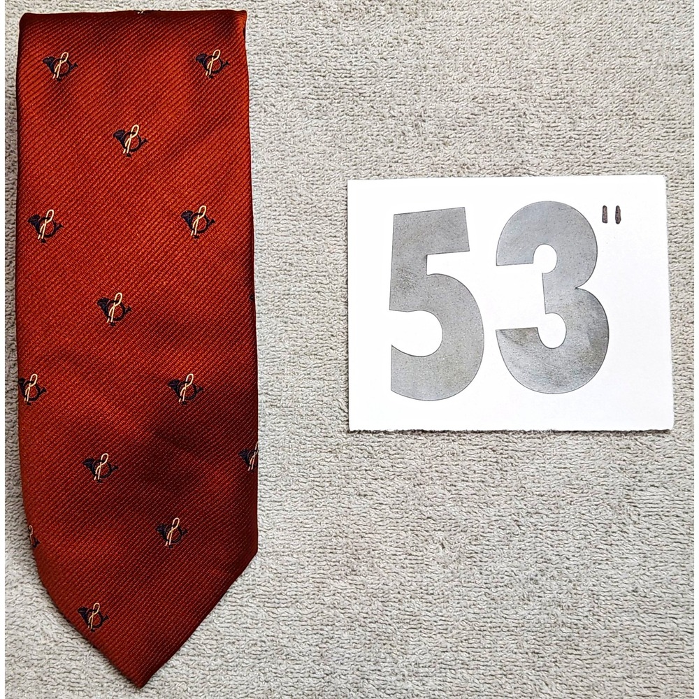 Cambridge Collection Men's Tie Rust/Brown With Small Horn Motif - 53"